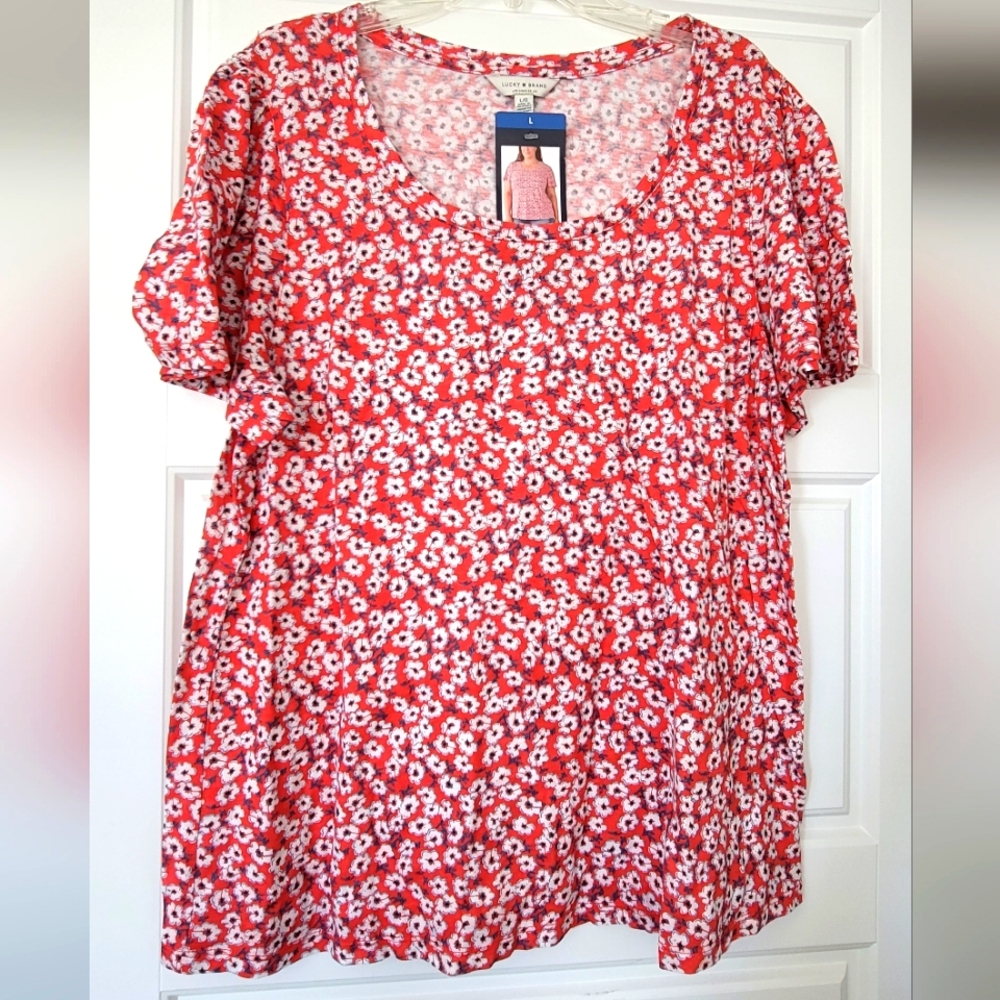 Lucky Brand red floral cotton woman's top in size large